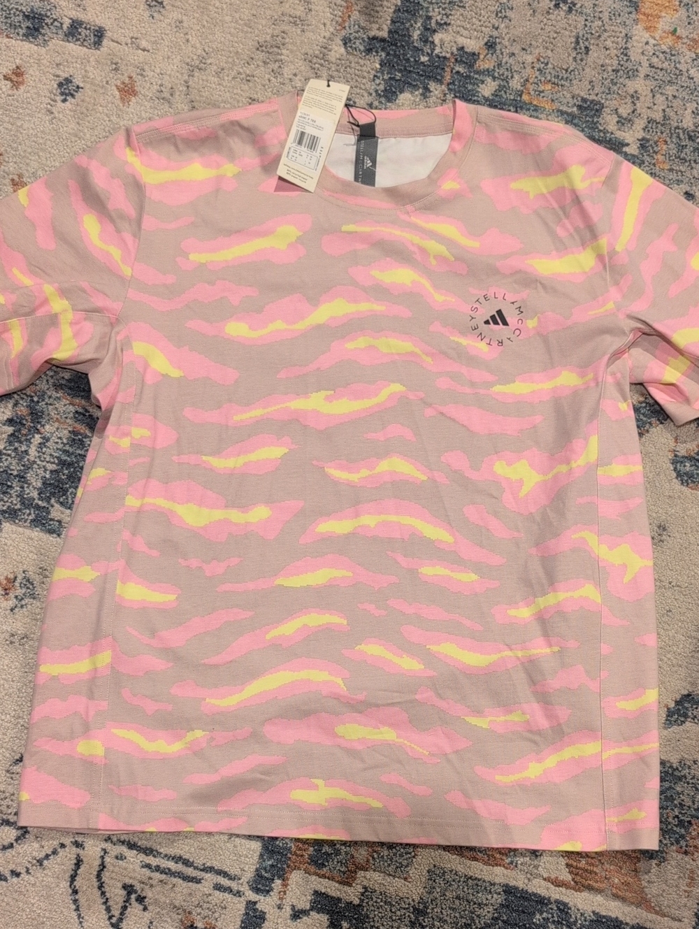 Adidas by Stella McCartney Pink Tee with Yellow & Light Pink Wave Pattern